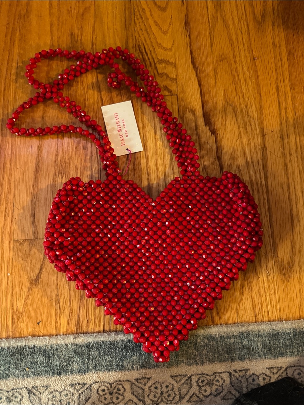 Isaac Mizrahi Red Beaded Heart Shoulder Bag
